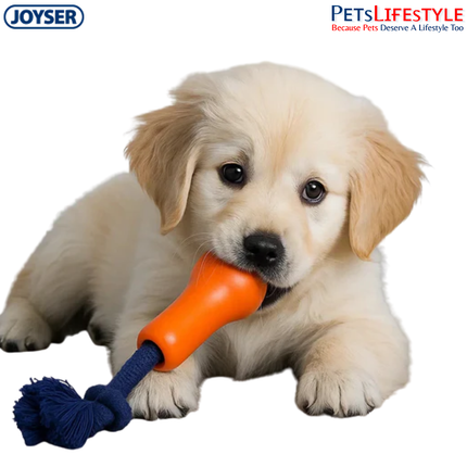 JOYSER Ropper Rope & Rubber Durable Chew Dog Toy for Puppies & Small Dogs – Orange/Dark Blue (S/M)
