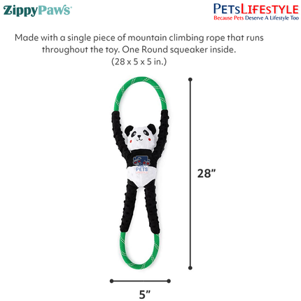 ZippyPaws RopeTugz – Panda  Super Sized Plush Rope Tug Dog Toy with Squeaker