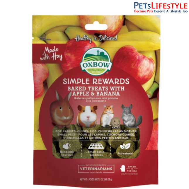 Oxbow Simple Rewards Baked Treats with Apple & Banana for Rabbits, Guinea Pigs & Small Animals – 85g