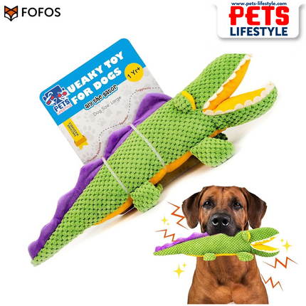FOFOS Barkbutler Aly The Gator Plush Dog Toy | Durable Plush Toy with Squeaker & Crinkle