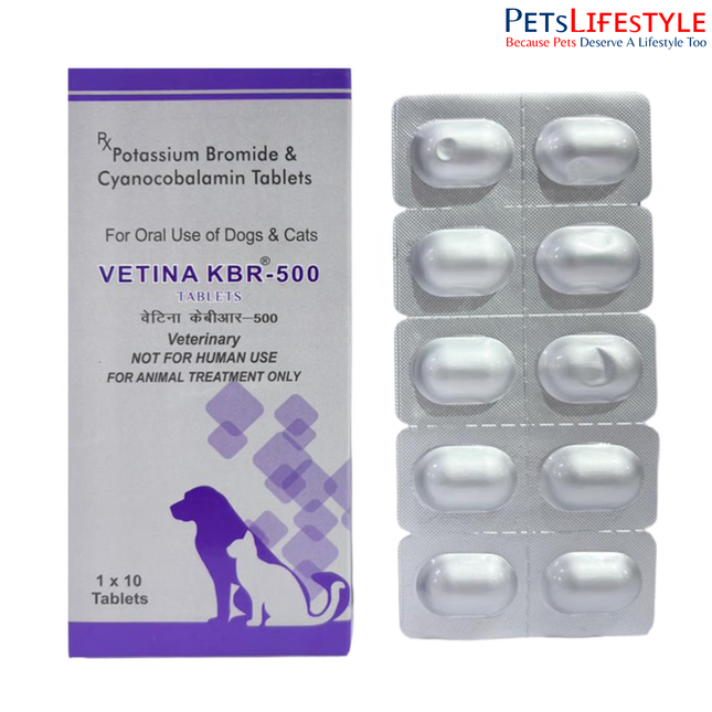 Vetina KBR Tablet (Potassium Bromide 500 mg) – Advanced Seizure Control Support for Dogs