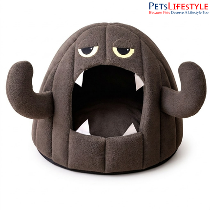 Premium Monster Plush Calming Pet Cave Bed Pet House with Plush Cushion, Indoor Pet Bed