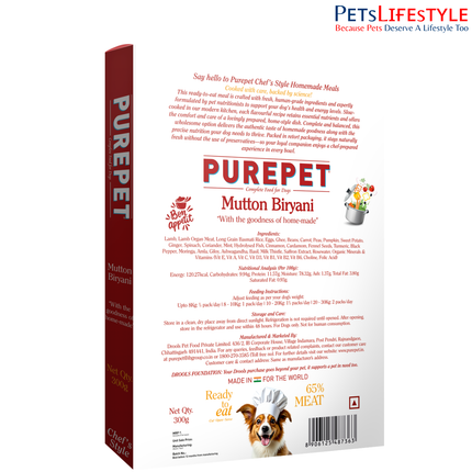 PurePet Mutton Biryani Fresh Dog Food 300g