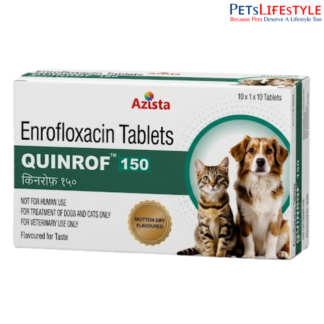 Quinrof Enrofloxacin Tablets for Dogs & Cats – 150mg Mutton Flavoured Antibiotic (1x10 Tablets)
