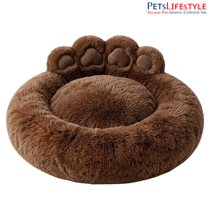 Premium Giant Paw Plush Calming Donut Pet Bed Pet House with Plush Cushion, Indoor Pet Bed