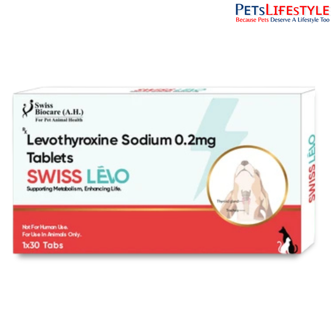 Swiss Lèvo Tablets for Dogs & Cats (Levothyroxine Sodium 0.2 mg) | Thyroid Hormone Supplement for Hypothyroidism 30 Tablets