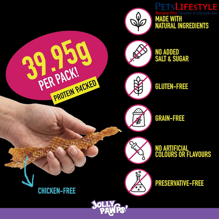 Jolly Pawps Duck Sliced Jerky Dog Treats 85 g – 90% Duck Breast, Grain-Free & Gluten-Free Training Treats for Dogs and Puppies