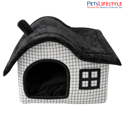Luxury Cottage-Style Indoor Plush Pet House with Removable Roof Pet House with Plush Cushion, Indoor Pet Bed