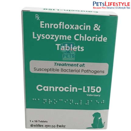 Canicon Canrocin-L150 Tablets for Dogs & Cats | Enrofloxacin 150mg & Lysozyme Chloride | Broad-Spectrum Veterinary Antibiotic | 1 x 10 Tablets