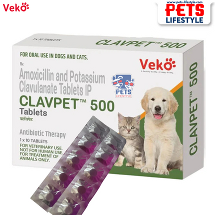 Veko CLAVPET 500 Tablets – Amoxicillin & Clavulanate Potassium (1x10 Tablets)
