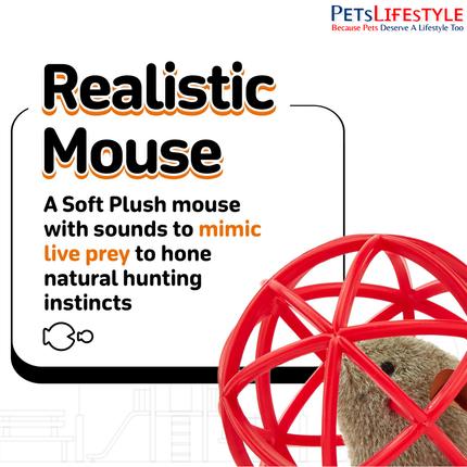 FOFOS Mouse in the Ball Cat Toy – Interactive Catnip Ball with Built-in Squeak Mouse (Roll, Squeak & Pounce)
