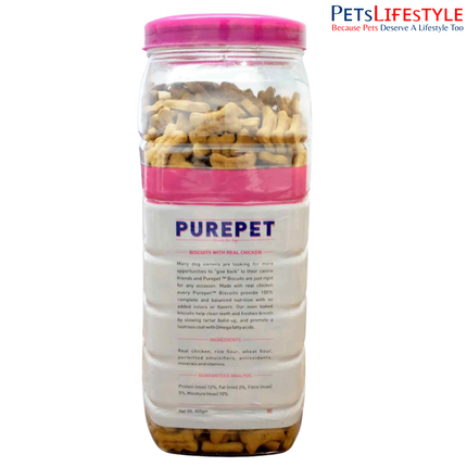 Purepet Dog Biscuits Jar (455g) – Milk / Chicken / Mutton Flavours Dog Treats