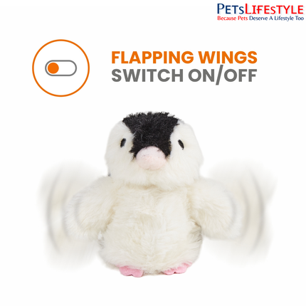 FOFOS Swinging Penguin Automatic Cat Toy – White, Interactive Flapping Toy with Bird Sounds, Catnip & Type-C Charging