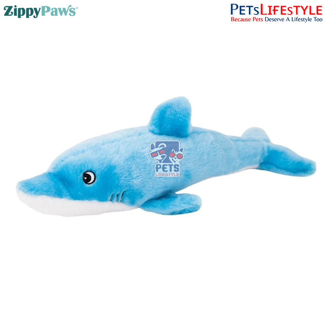 ZippyPaws Jigglerz – Dolphin  Super Sized Multi-Squeaker Plush Dog Toy