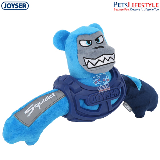 JOYSER Squad Armored Bear Plush Dog Toy with Squeaker – Blue (M/L)