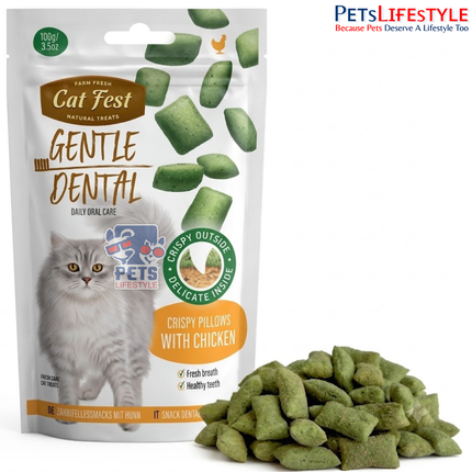 Cat Fest Crispy Pillows with Chicken Cat Treats 30g | 100% Natural Crunchy Dental Treats for Cats