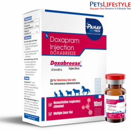 Doxabreeze Doxapram Hydrochloride Injection 20 mg/ml for Dogs, Cats & Wildlife (10 ml)
