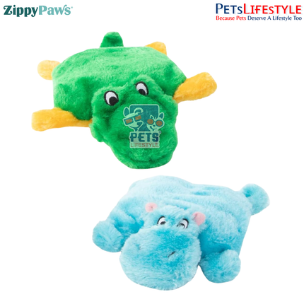 ZippyPaws Squeakie Pads – 2 Pack (Hippo & Alligator)  Stuffing-Free Plush Dog Toy with Large Blaster Squeakers