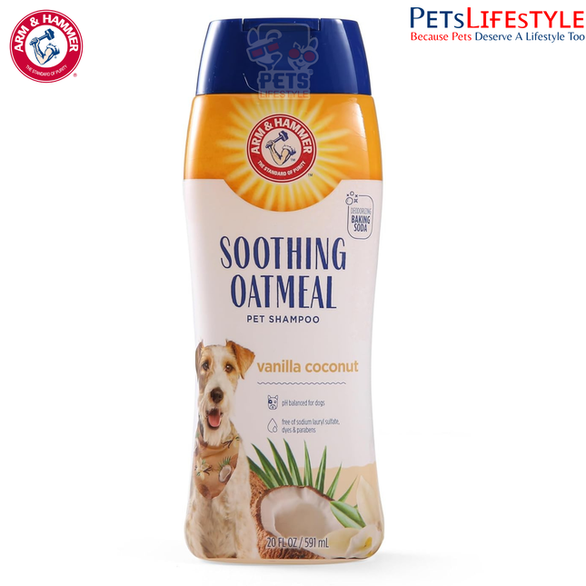 Arm & Hammer for Pets Soothing Oatmeal Pet Shampoo – Vanilla Coconut Scent, 20 oz (591 ml)