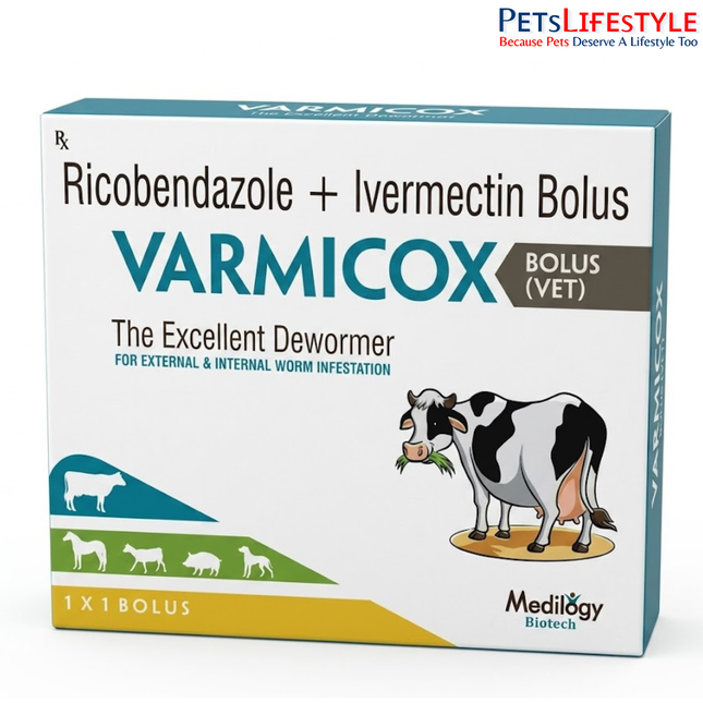 Varmicox Bolus | Ricobendazole 3 gm & Ivermectin 100 mg Veterinary Dewormer Bolus