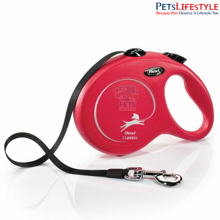 Flexi New Classic Tape Retractable Dog Leash – Large (L), 8 Metres, Red | Retractable Tape Lead for Dogs up to 50 kg | Made in Germany