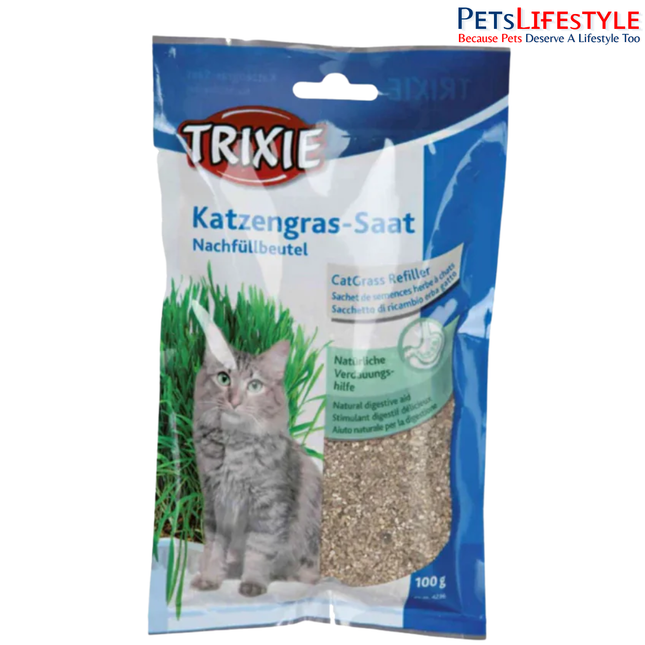 TRIXIE Cat Grass Seeds Barley Cat Grass Refill Bag – Natural Digestive Support  for Cats & Kittens