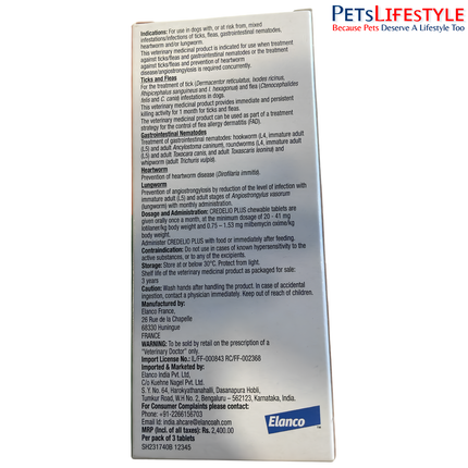 ELANCO Credelio PLUS 225 mg Chewable Tablets for Dogs 5.5–11 kg | Monthly Tick, Flea, Worm & Heartworm Protection
