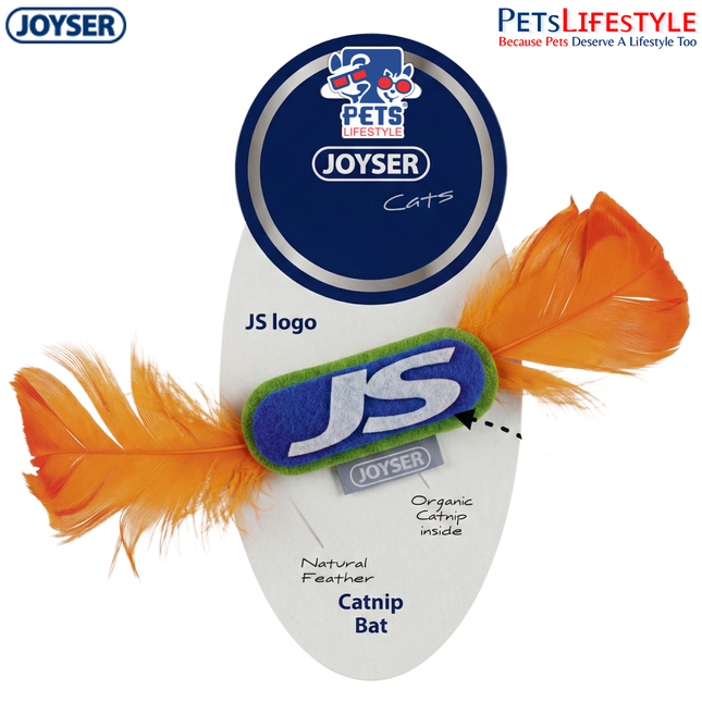 JOYSER JS Logo Catnip Toy with Real Feathers – Dark Blue/Orange