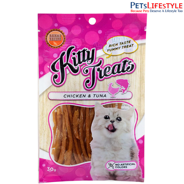Rena Kitty Soft Cat Treats, Tuna and Chicken Stripes for Cats, 30g Healthy Reward and Training Treat for All Breeds