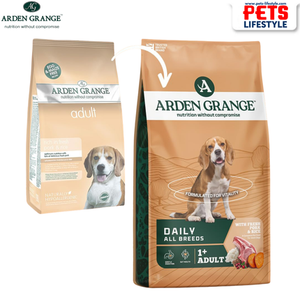 Arden Grange Adult Dog Food Rich in Fresh Pork & Rice – Premium Alternative Protein Nutrition for Adult Dogs
