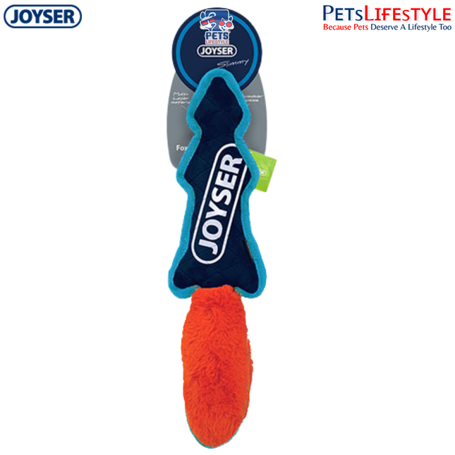 JOYSER Slimmy Skin Fox Plush Dog Toy with Squeaker – Blue/Orange (S/M)