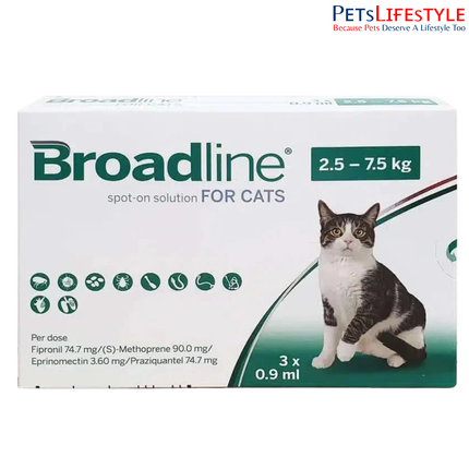 Broadline Spot-On Broad Spectrum Solution for Cats  Between 2.5-7.5kg 0.9ml
