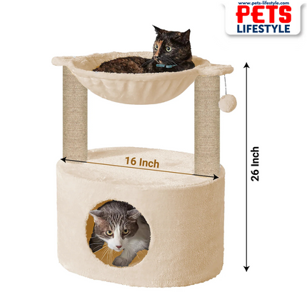 Canine Desk Dual Level Cat Bed and Scratching Post with Hammock