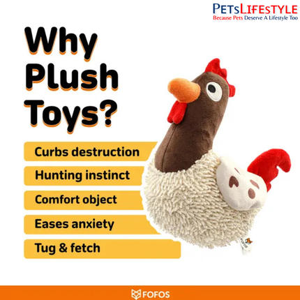 FOFOS Tough Dog Toy Rooster – Animal-Shaped Dog Toy for Playtime & Enrichment
