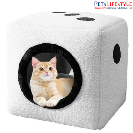 Dice Shape Cat Bed House – Comfortable Plush Cube Nest for Cats & Small Dogs Indoor