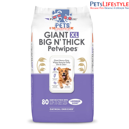 Petkin Giant XL Big N’ Thick PetWipes for Dogs & Cats – 80 Extra-Large Lavender Scent Wipes
