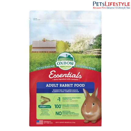 Oxbow Essentials Adult Rabbit Food 2.25kg – High Fiber Timothy Hay Based Rabbit Diet