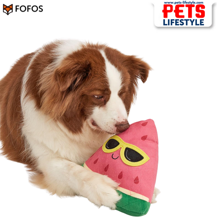 FOFOS Summer Plush Watermelon Dog Toy Dual-Layer Tough Plush + Squeaker