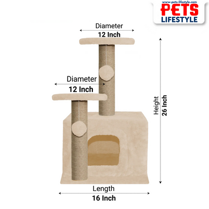 Canine Desk Soft Fur Activity Cat Tree – Natural Sisal Scratching Posts & Hanging Ball Toys
