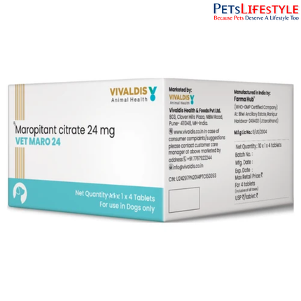 Vivaldis Vet Maro 24 mg Tablets for Dogs – Maropitant Citrate Antiemetic (Pack of 4 Tablets)