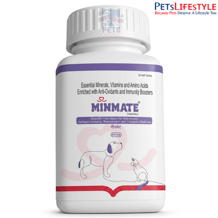 Intas Minmate tablet for dogs & cats, 30 tabs multivitamin multi-mineral amino acid & antioxidant tablet