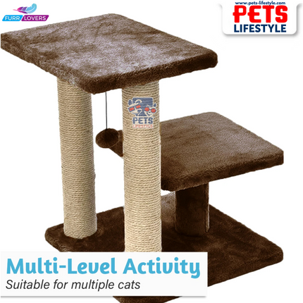 Canine Desk Cozy Cat Tree with Scratching Posts, Platforms and Dangling Toy