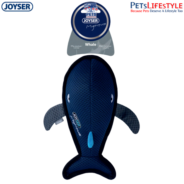 JOYSER Mightus Whale Plush Dog Toy with Squeaker – Blue (M)