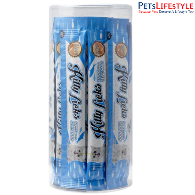 Rena’s Kitty Licks Tuna with Seafood Creamy Cat Treat 30 x 15g – Rich Lickable Treat for Kittens & Cats