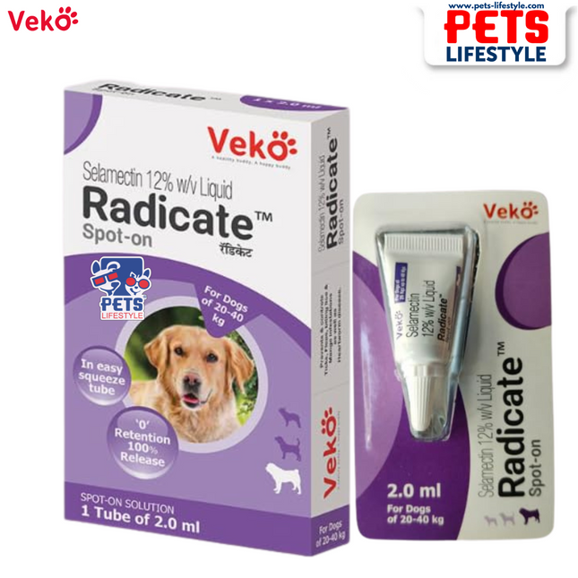 Veko Radicate Spot-On for Large Dogs (20.1 – 40 kg) – 2 ml (240 mg Selamectin)