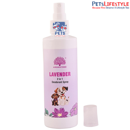 Aromatree 2 in 1 Pet Deodorant Spray (Lavender Fragrance) Aromatherapy Based Puppy Deodorizer  Pet Freshener for Dogs & Cats 200 ml