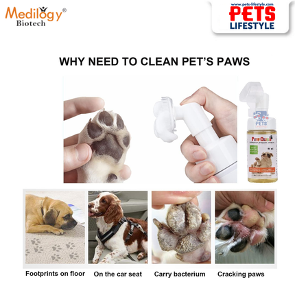 Medilogy Paw Clean Waterless Paw Cleaning Shampoo with Silicone Brush – For Dogs & Cats – 150 ml
