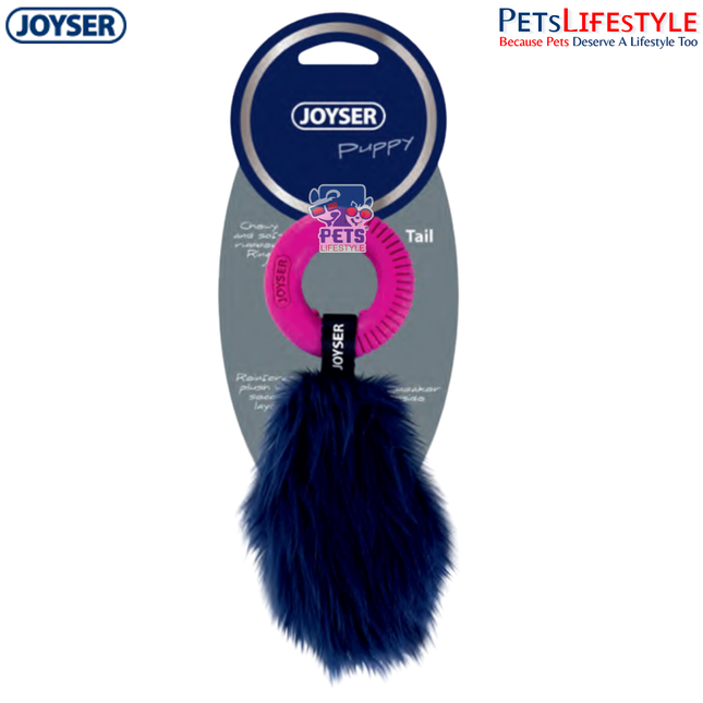JOYSER Puppy Tail with Ring TPR Chew Toy for Puppies & Small Dogs – Pink/Blue (S/M)
