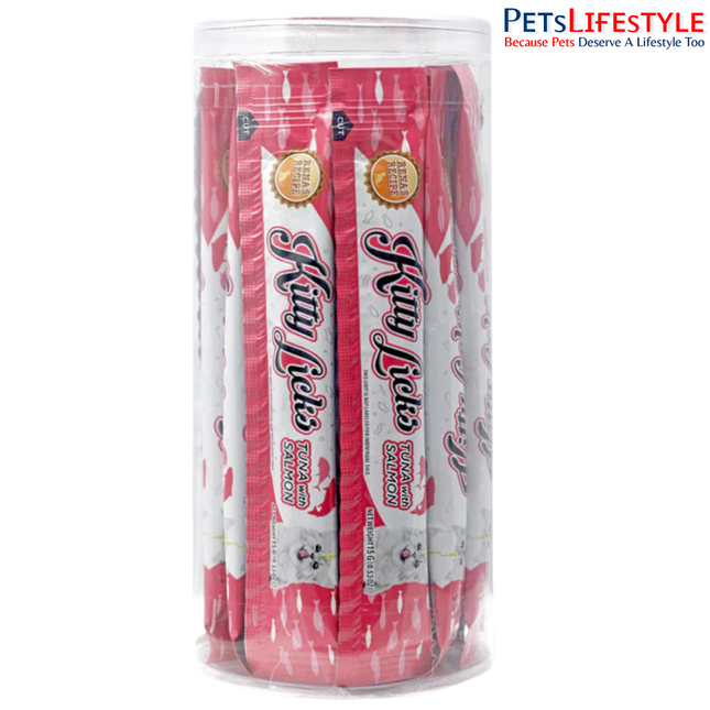 Rena Kitty Licks Tuna with Salmon Cat Treats for Kittens 30 x 15g– Rich Creamy Lickable Treat