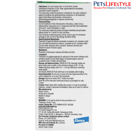 Credelio PLUS 900 mg Chewable Tablets for Dogs 22.0 –45.0 kg | Monthly Tick, Flea, Worm & Heartworm Protection